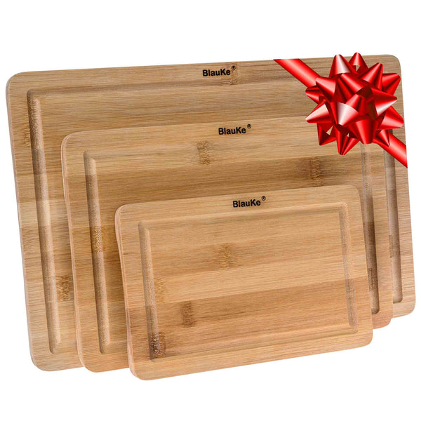 Taglieri da Cucina In Legno Di Bamboo – Set 3 Taglieri per Cucina In Legno (Piccolo, Medio, Grande) – Tagliere da Cucina In Legno di Bambù con Scanalatura per Liquidi e Maniglie – Vassoio da Portata