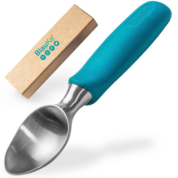 Cucchiaio per Gelato in Acciaio Inox – Dosatore Professionale per Gelato con Comoda Impugnatura in Gomma Antiscivolo – Porzionatore per Gelato Lavabile in Lavastoviglie – Ice Cream Scoop – BlauKe