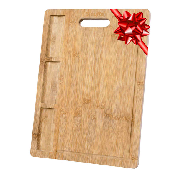 Tagliere da Cucina in Legno di Bambù con Scanalatura per Succhi e Scomparti Integrati (43x32cm) – Tagliere in Legno Grande Professionale per Carni, Formaggi e Verdure – Vassoio da Portata in Bamboo